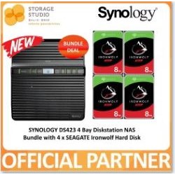 SYNOLOGY 4-Bay Diskstation DS423 Bundle with 4 x 8TB Seagate Ironwolf Hard Disk. Singapore Local 3 Years Warranty 